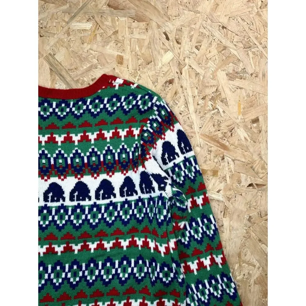 Holiday Time Ugly Christmas Sweater Mens Large Gorilla Santa Hat Candy Cane Knit